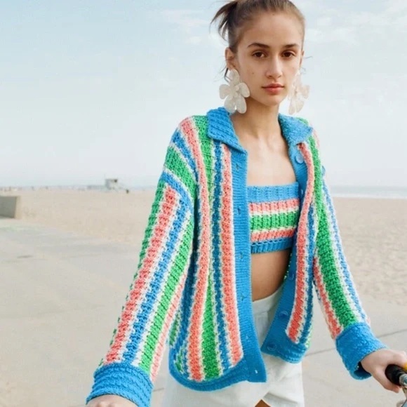 ZARA Bloggers Favorite MATCHING SET Crochet Crop Top & Cardigan Sweater Sz M - Picture 3 of 13